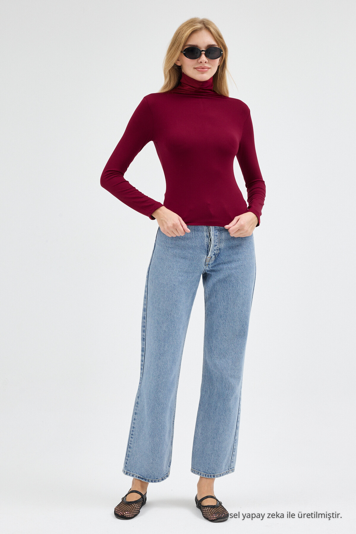 Kadın Ultra Soft Balıkçı Yaka Bordo Bluz 5
