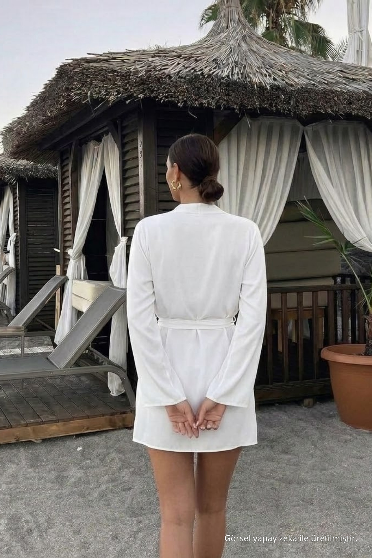 Kadın Straight Fit Basic Beyaz Mini Kimono 6
