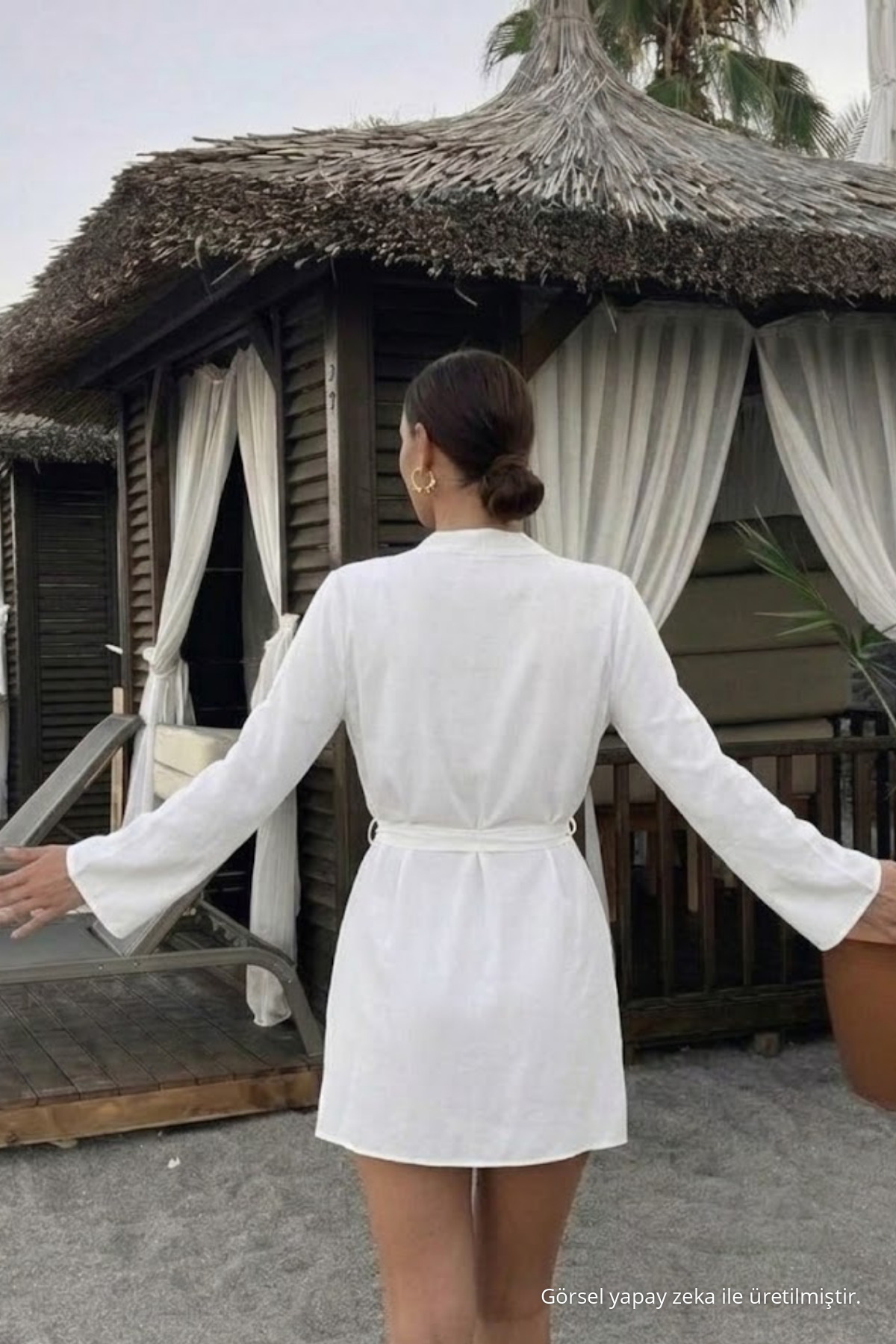 Kadın Straight Fit Basic Beyaz Mini Kimono 5