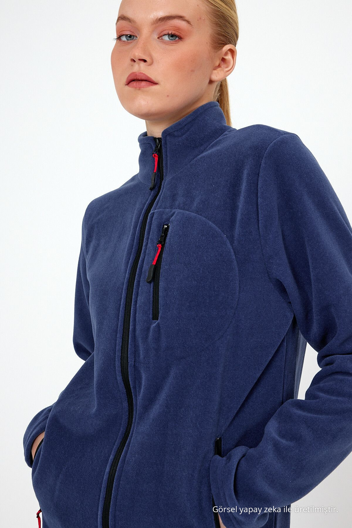 Kadın İNDİGO Polar Tam Fermuarlı Outdoor 3 Cepli Spor Polar Ceket 5