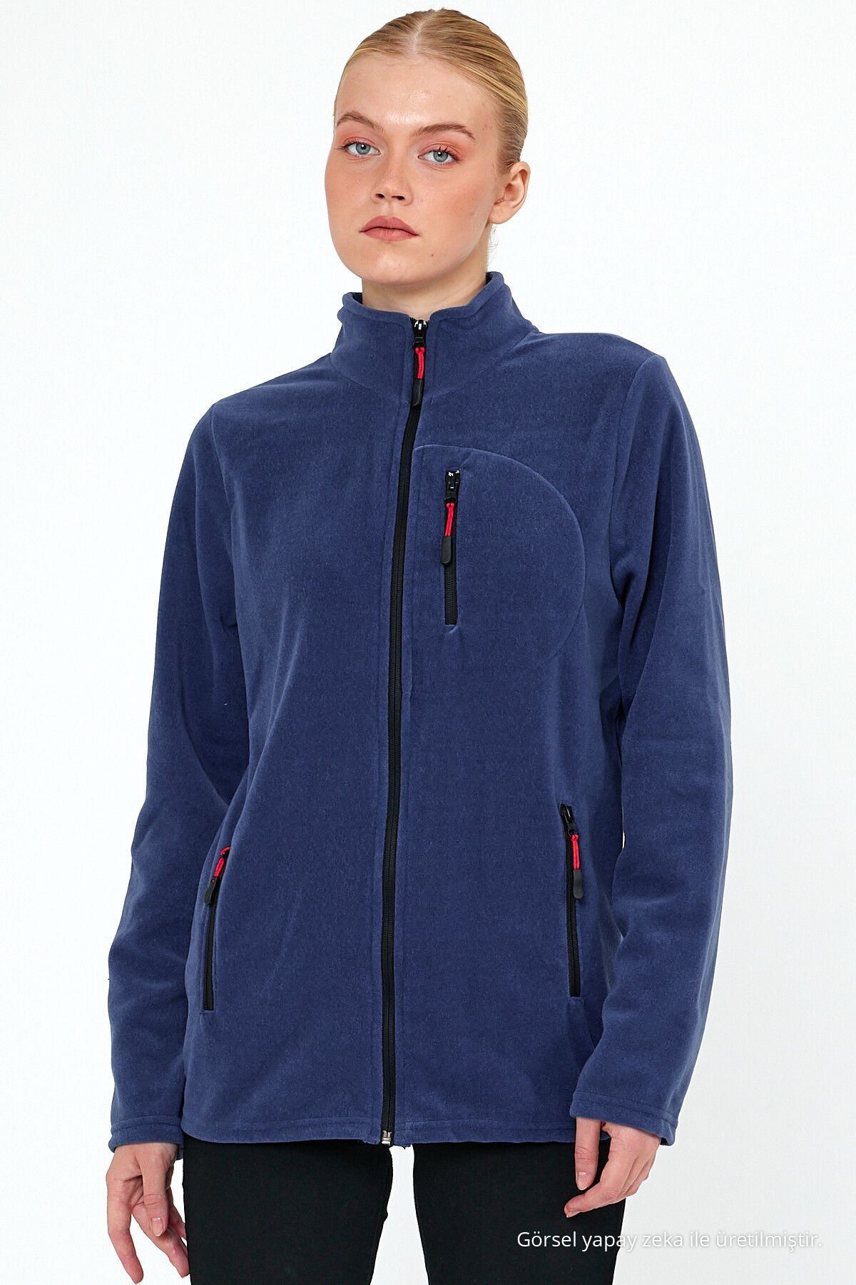 Kadın İNDİGO Polar Tam Fermuarlı Outdoor 3 Cepli Spor Polar Ceket 3
