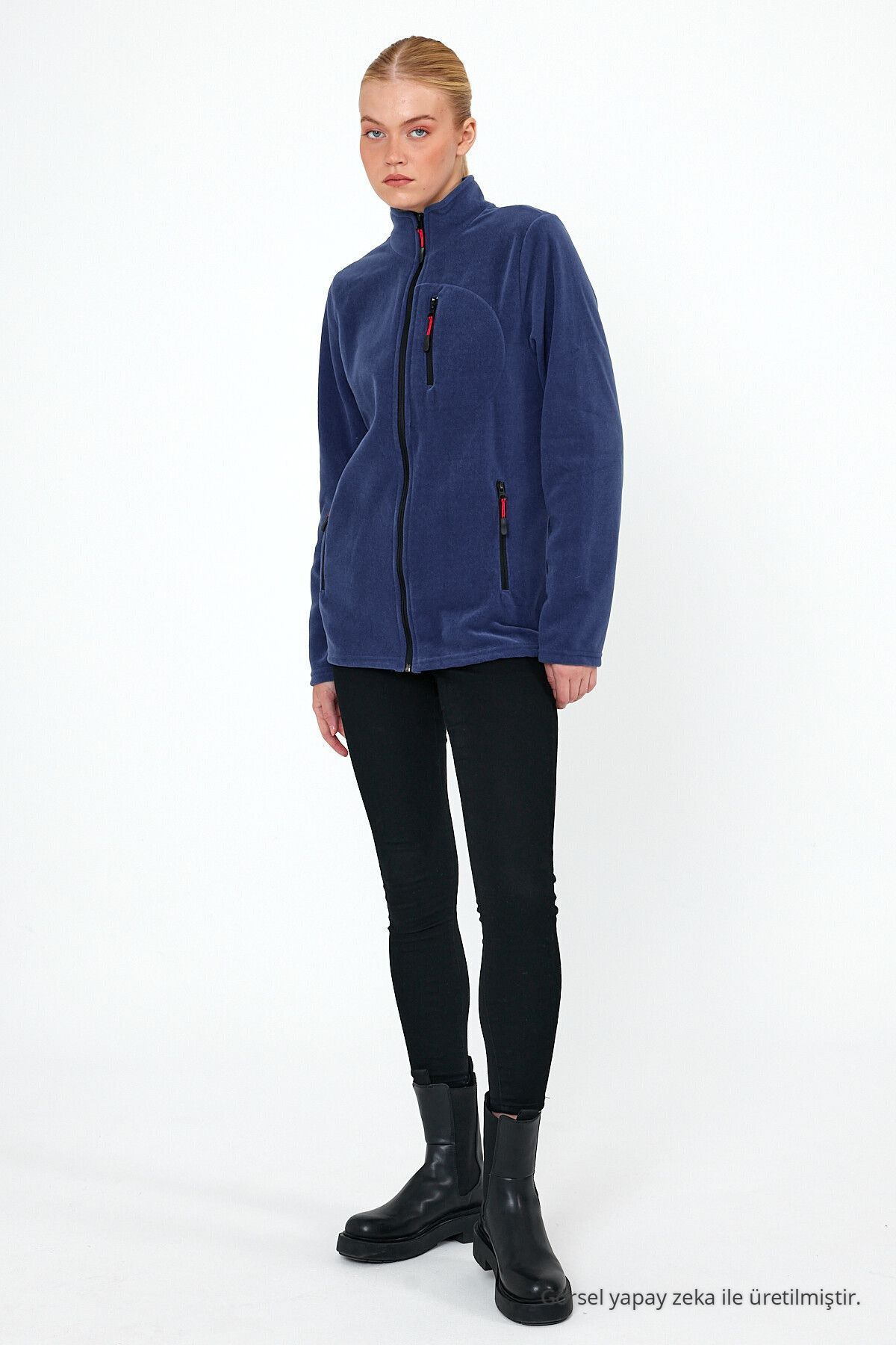 Kadın İNDİGO Polar Tam Fermuarlı Outdoor 3 Cepli Spor Polar Ceket 6
