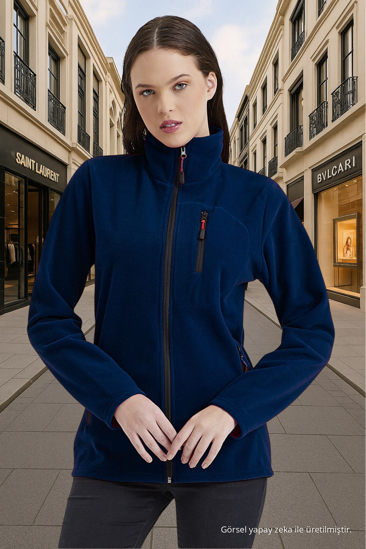 Kadın LacivertPolar Tam Fermuarlı Outdoor 3 Cepli Spor Polar Ceket LACİVERT 4