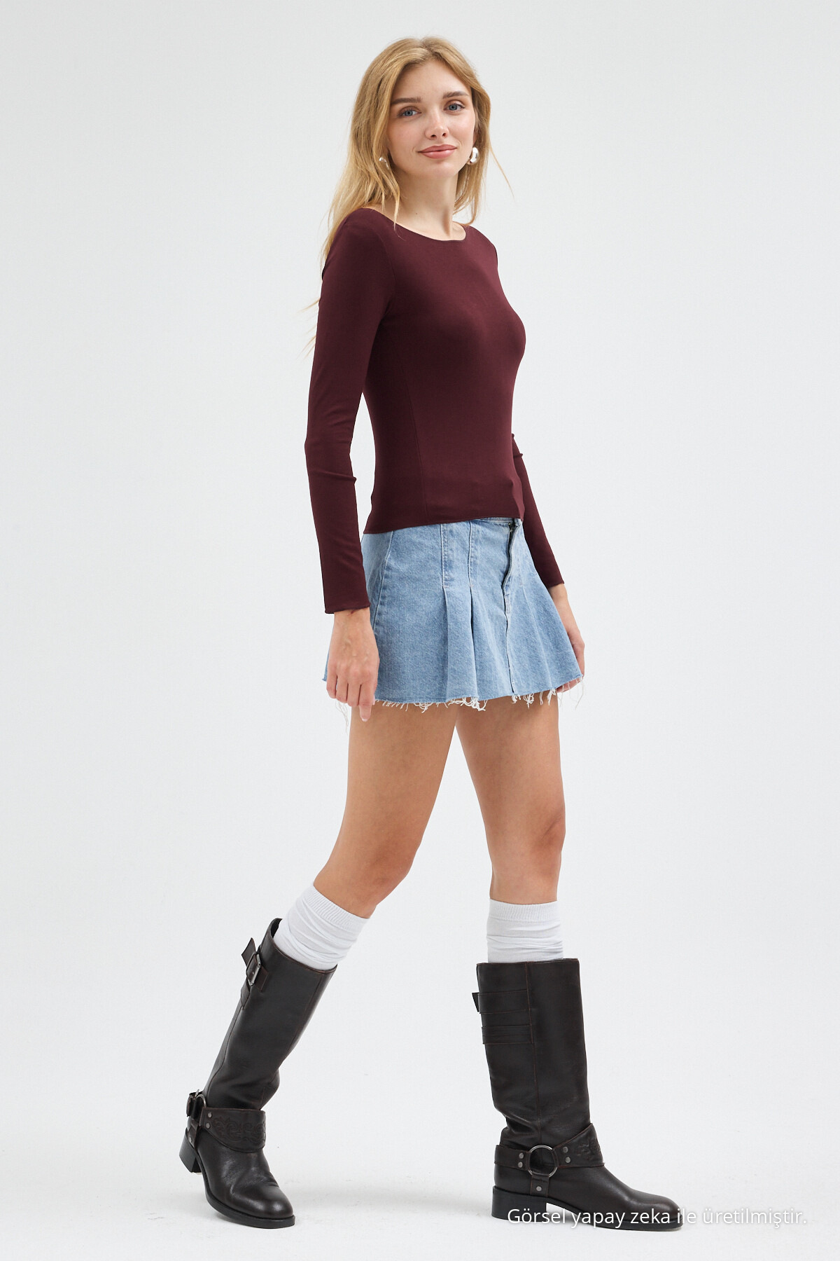 Kadın Ultra Soft Kayık Yaka Bordo Bluz 5