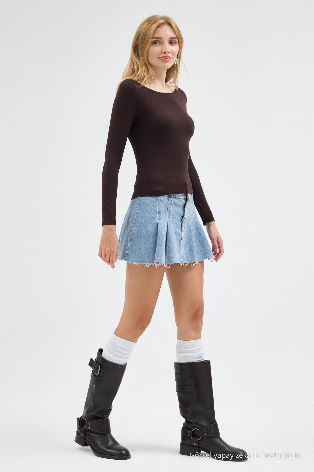 Kadın Ultra Soft Kayık Yaka Kahve Bluz 6