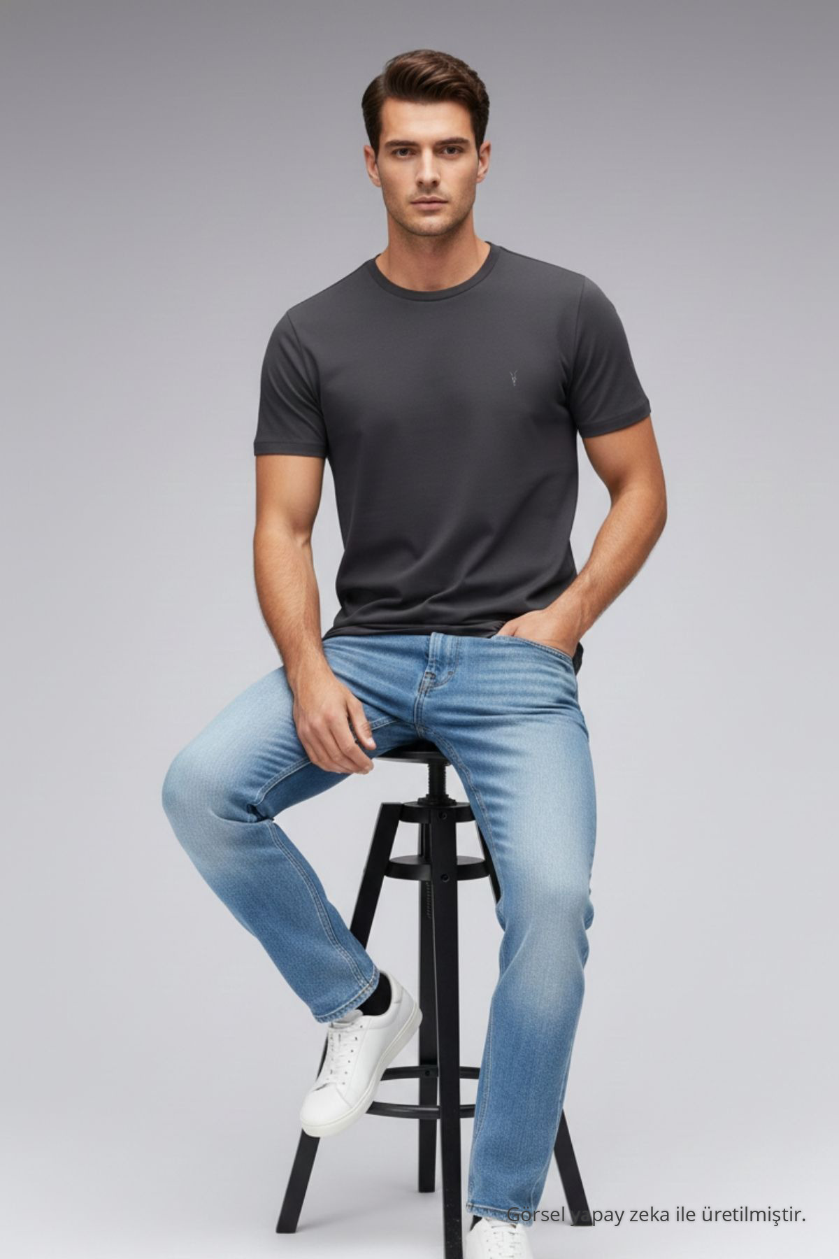 Erkek Relaxed Fit Bisiklet Yaka 3 Lü Tişört MAVİ 5
