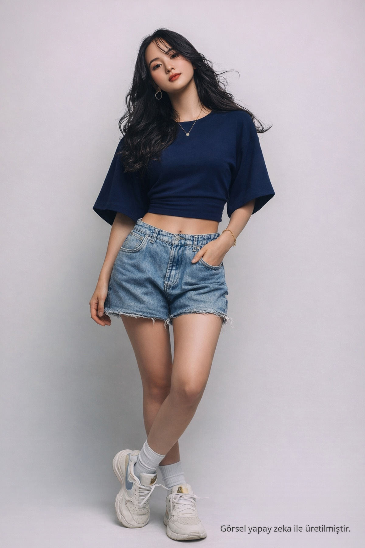 Kadın Trend Yazlık Şık 5 Li Crop Bluz Gri 5