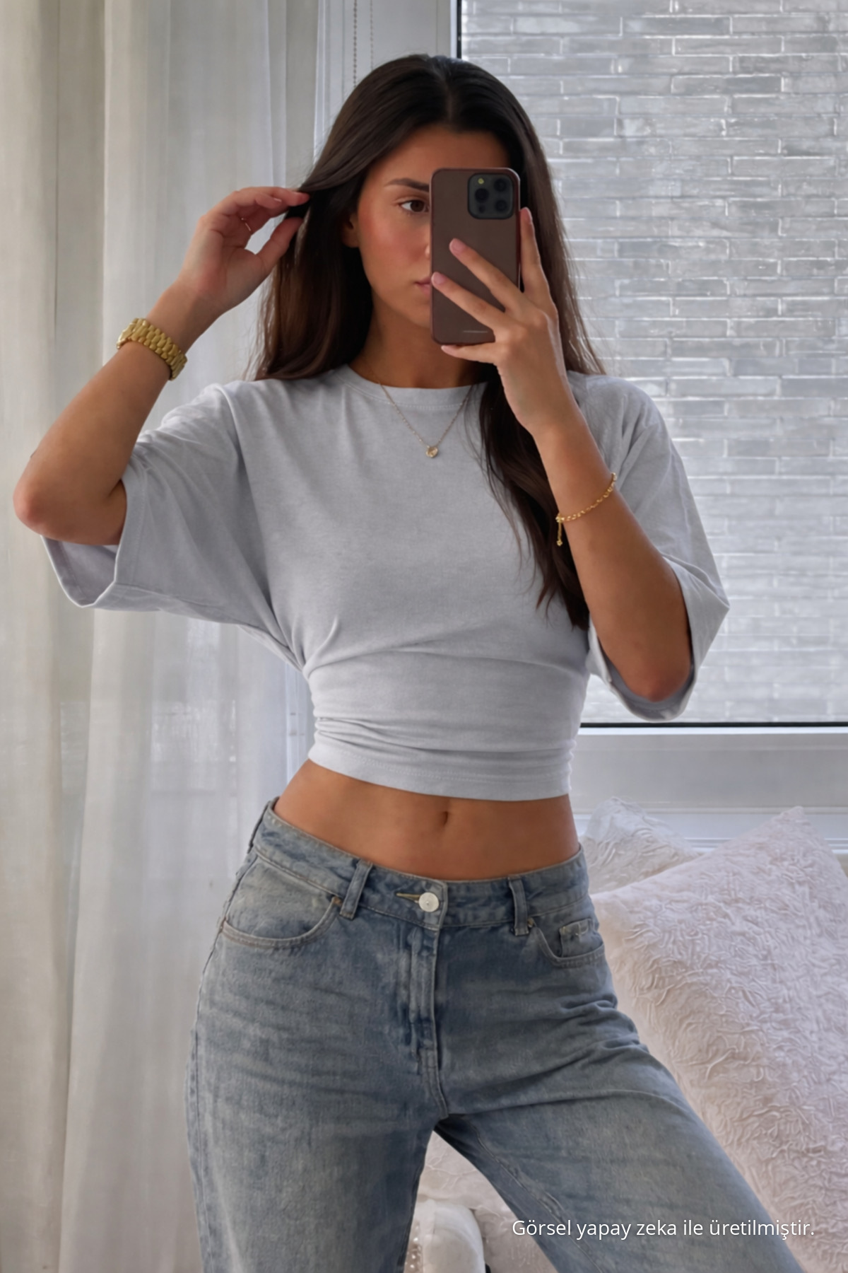 Kadın Yarasa Kollu Yazlık 5 Li Crop Bluz Çok Renkli 4
