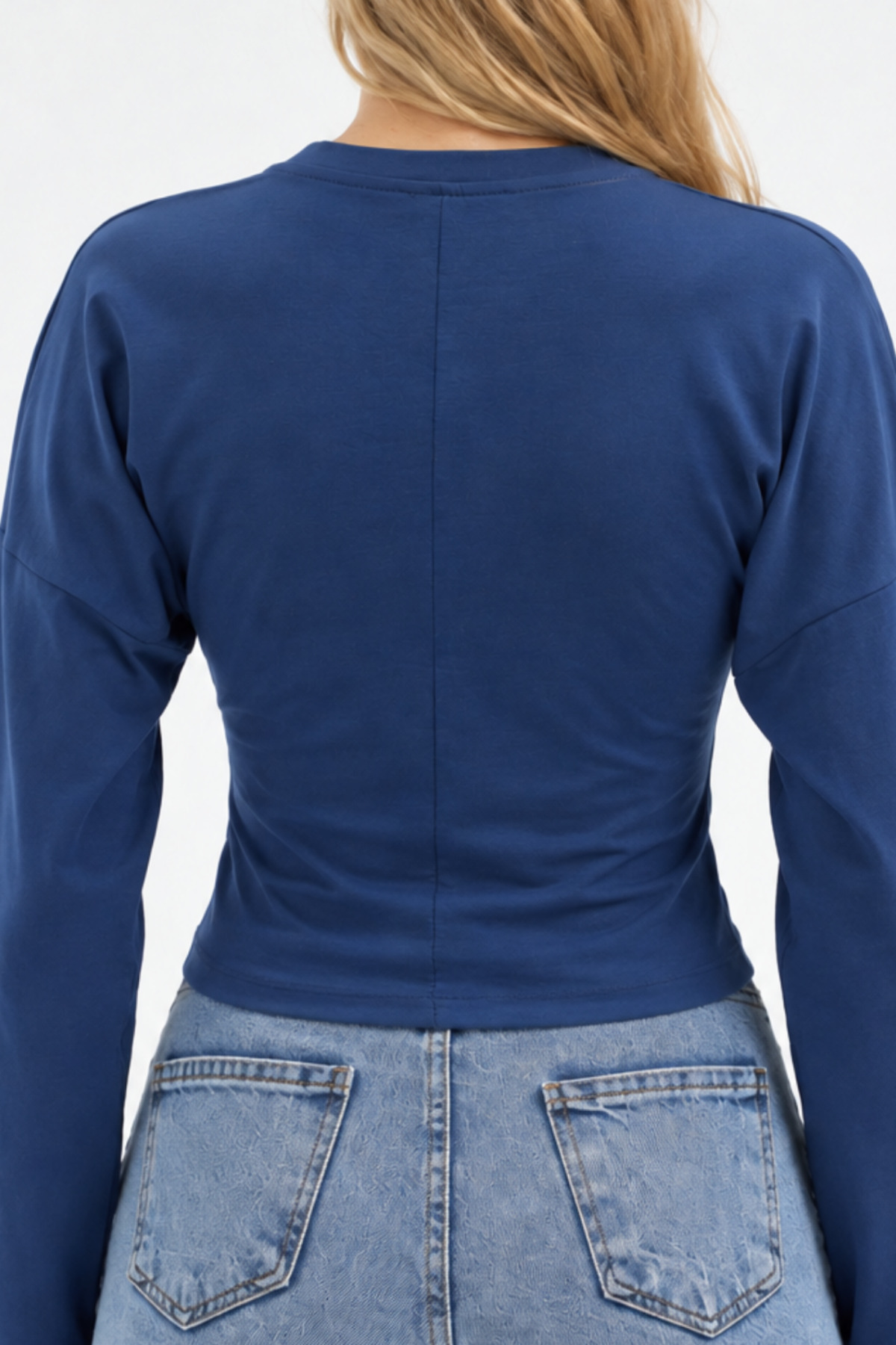 Mavi Bisiklet Yaka Uzun Kollu Crop Bluz 6