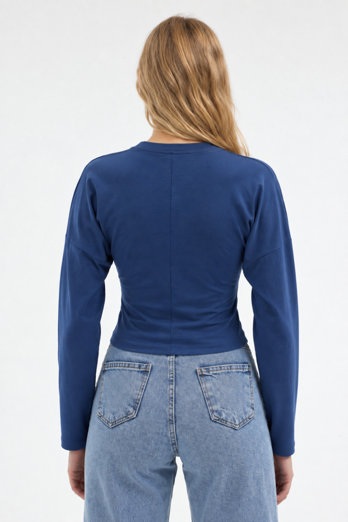 Mavi Bisiklet Yaka Uzun Kollu Crop Bluz 3