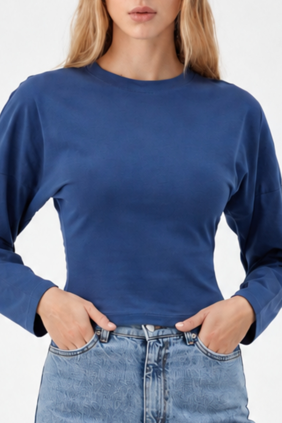 Mavi Bisiklet Yaka Uzun Kollu Crop Bluz 5
