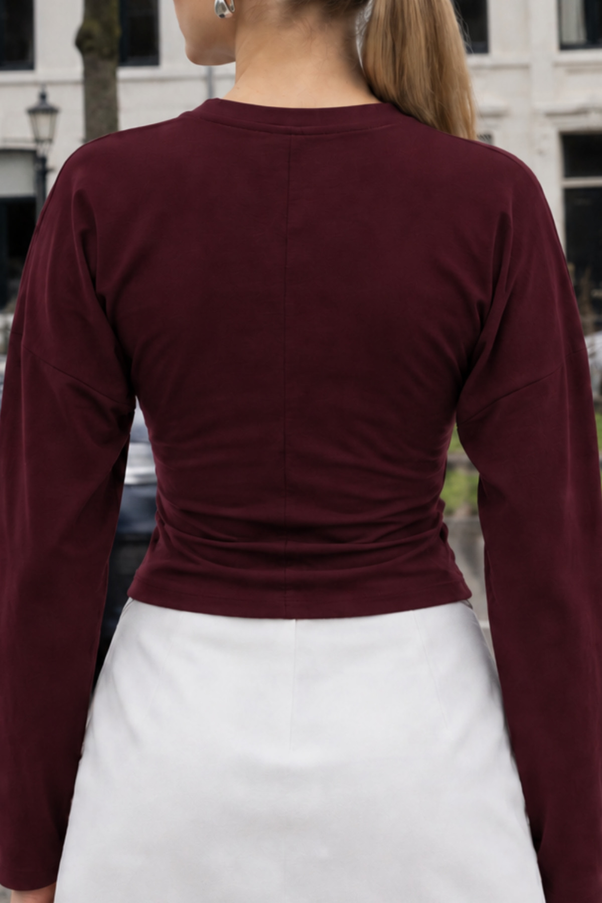 Kadın Günlük Giyim Bordo Crop Uzun Kol Bluz 6