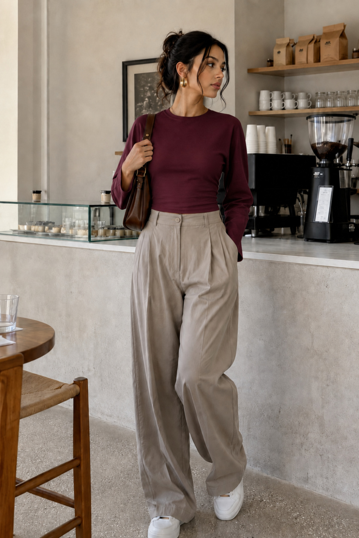 Bordo Bisiklet Yaka Basic Kadın Üst 3