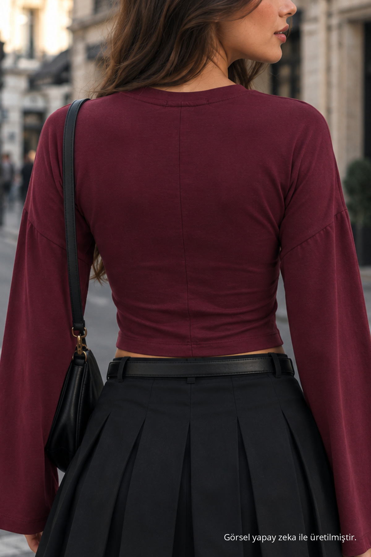 Kadın Casual Pamuk Bel Vurgulu Bordo Bluz 6