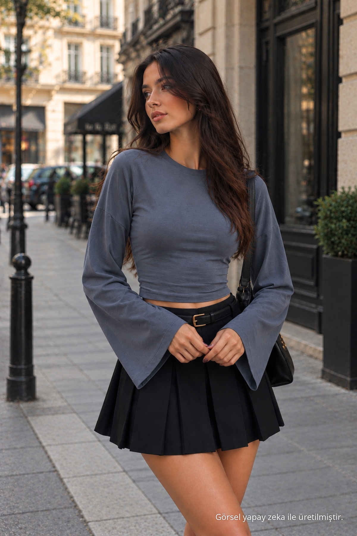 Kadın Casual Pamuk Bel Vurgulu Füme Bluz 4