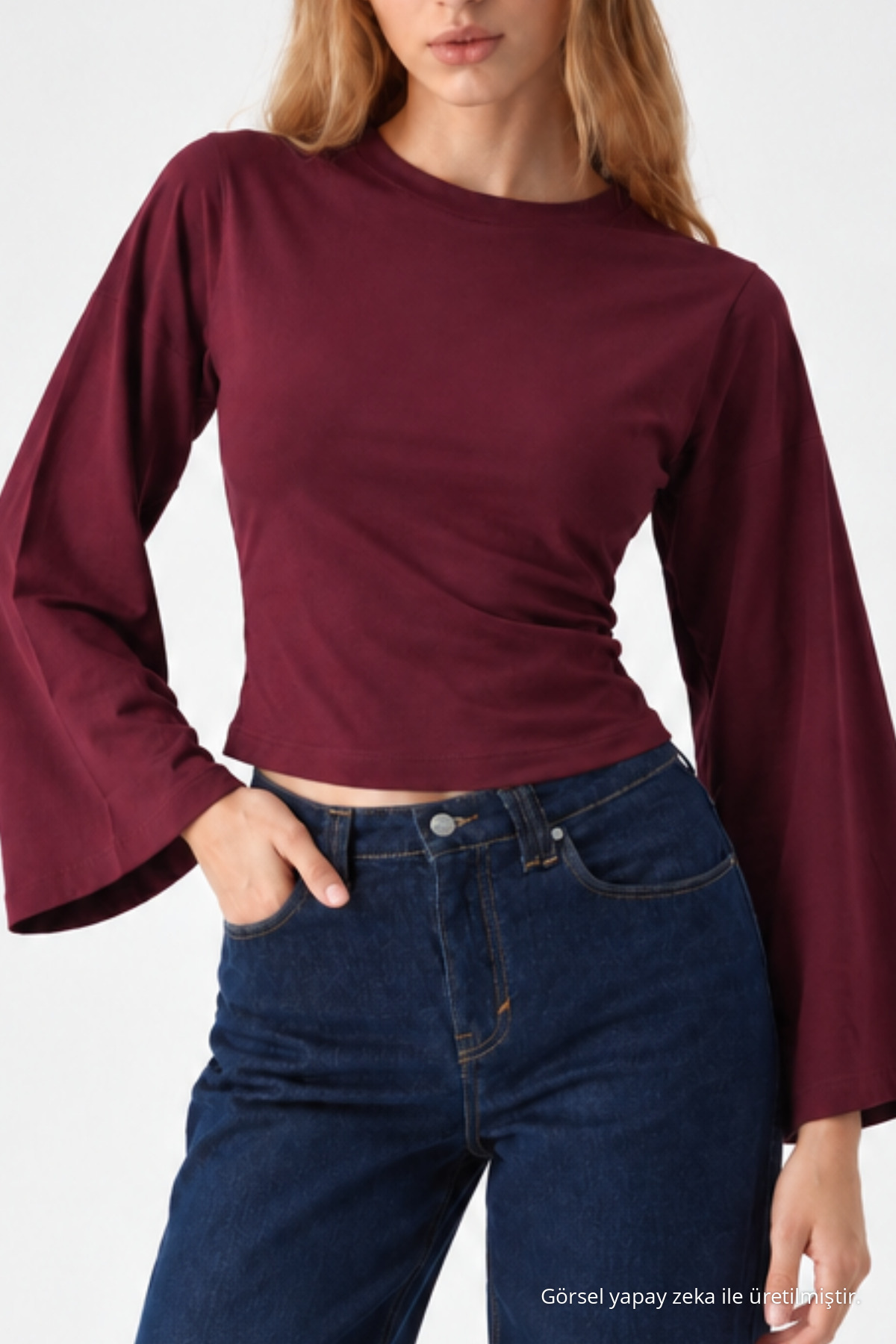 Kadın Bedeni Saran Örme Bordo Günlük Bluz 5