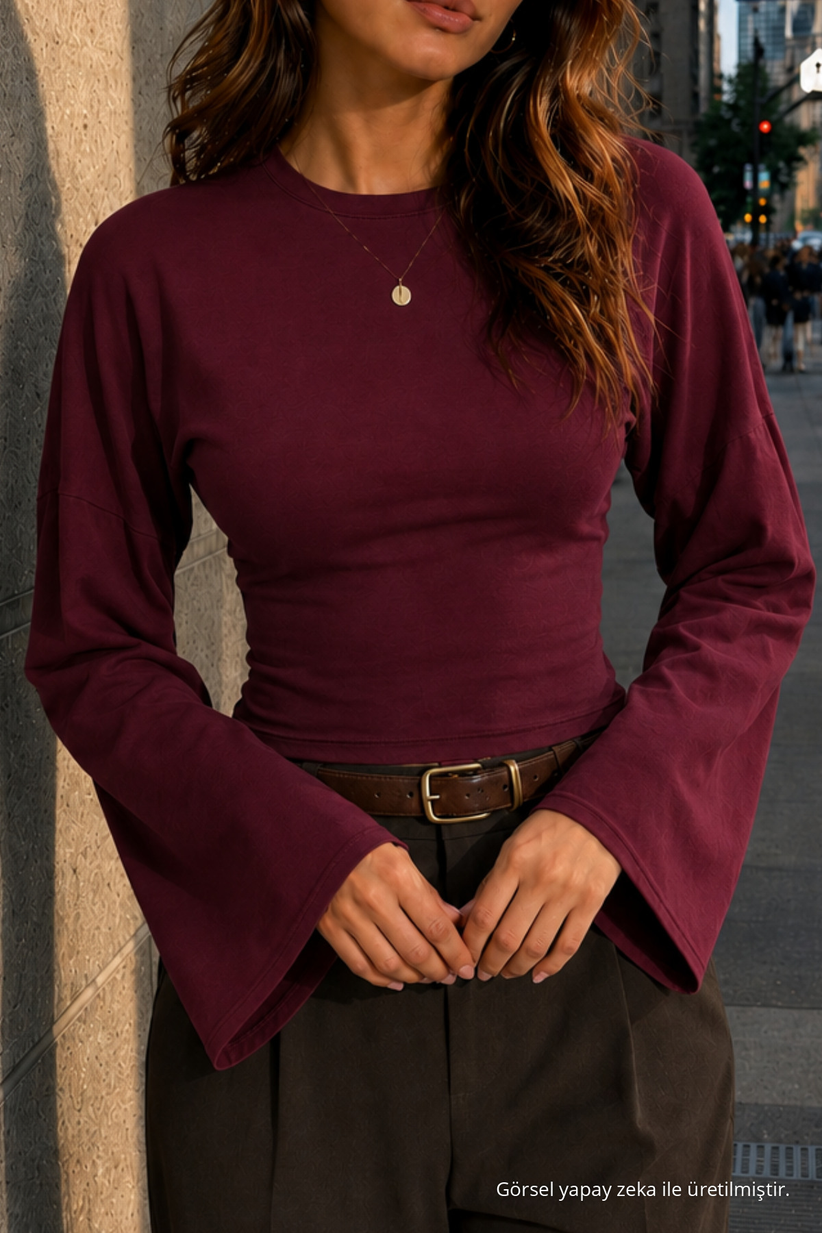 Kadın Kanat Kollu Fit Dokulu Bordo Bluz 5