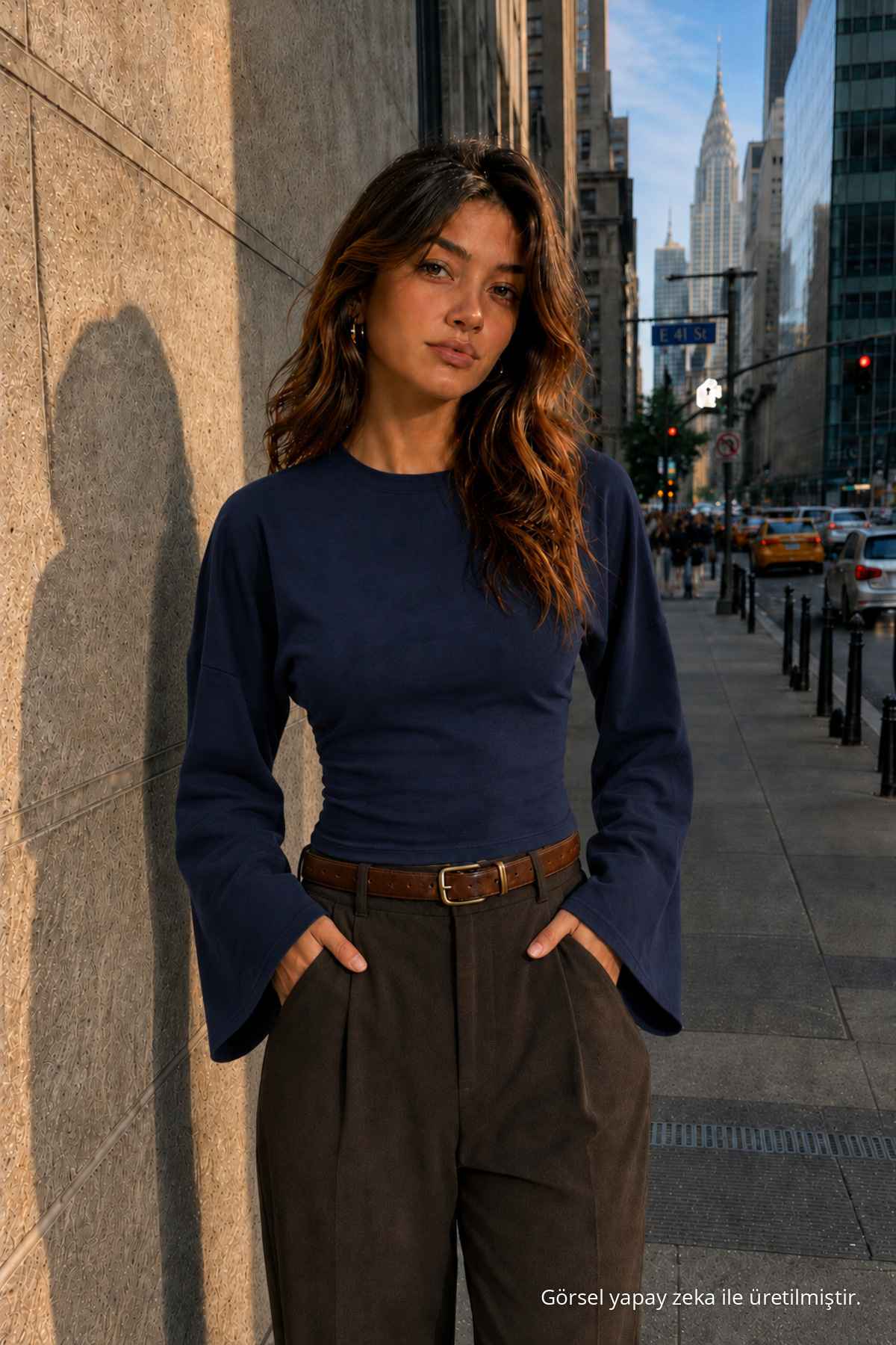Kadın Kanat Kollu Fit Dokulu Lacivert Bluz 4