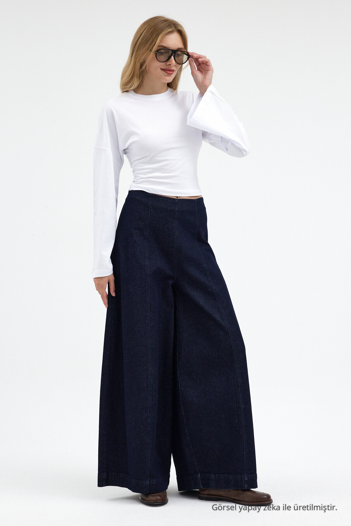 Kadın Basic Geniş Kol Beyaz Crop Bluz 3