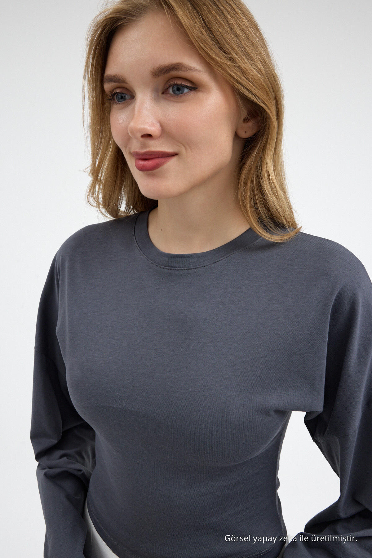 Kadın Basic Geniş Kol Füme Crop Bluz 6