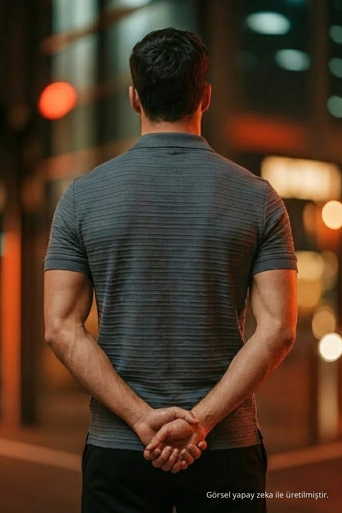 Erkek Kısa Kollu Antrasit Bol Polo Yaka Tişört 6