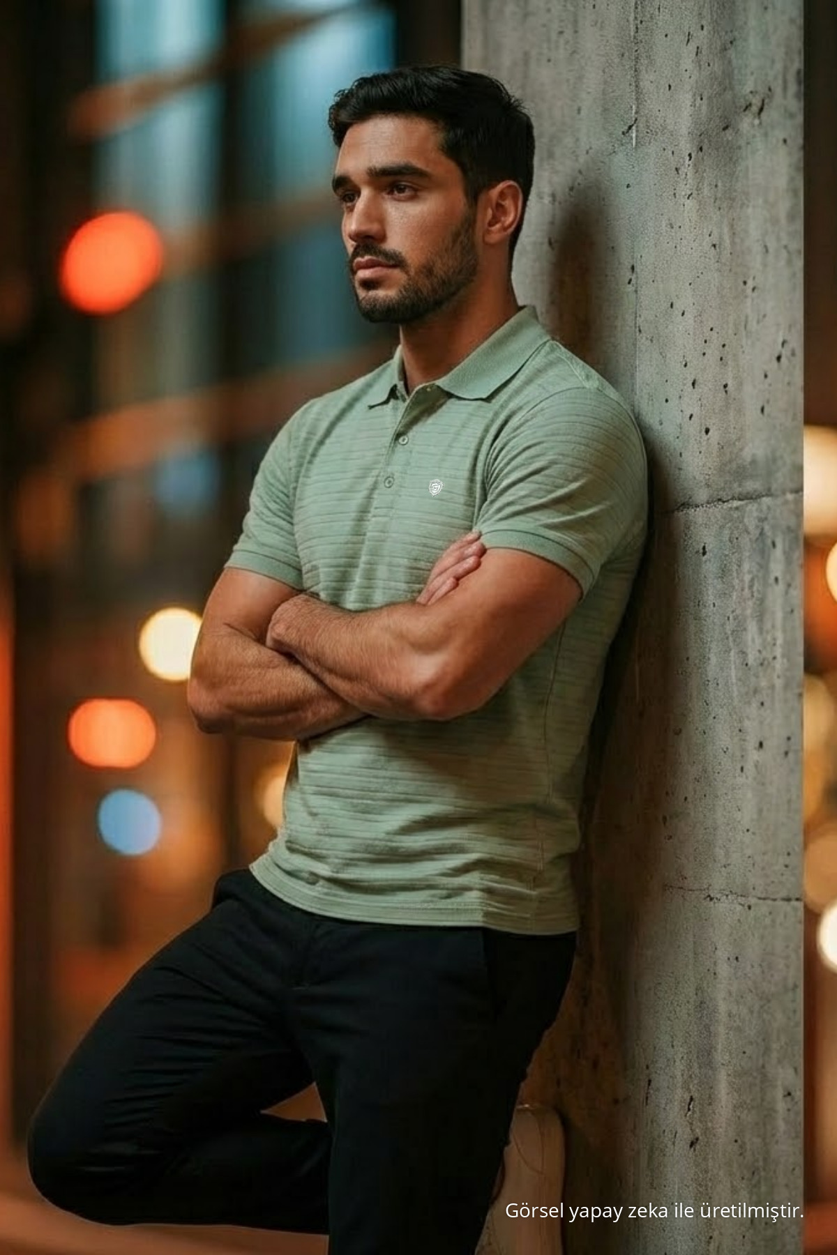 Erkek Kısa Kollu Çağla Bol Polo Yaka Tişört 4