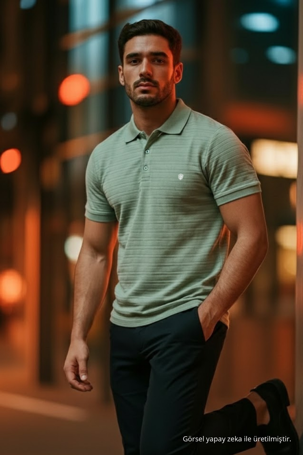Erkek Kısa Kollu Çağla Bol Polo Yaka Tişört 3