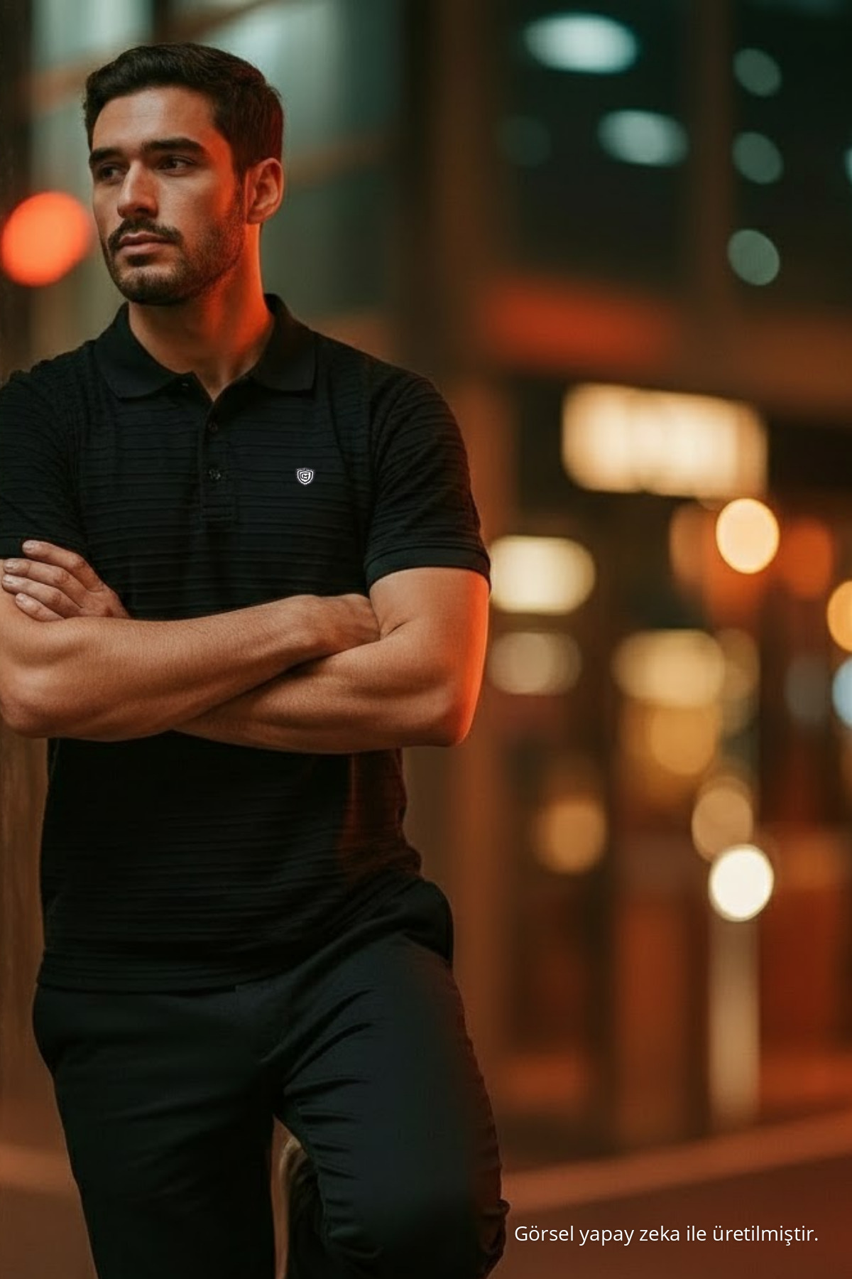 Erkek Kısa Kollu Siyah Bol Polo Yaka Tişört 4