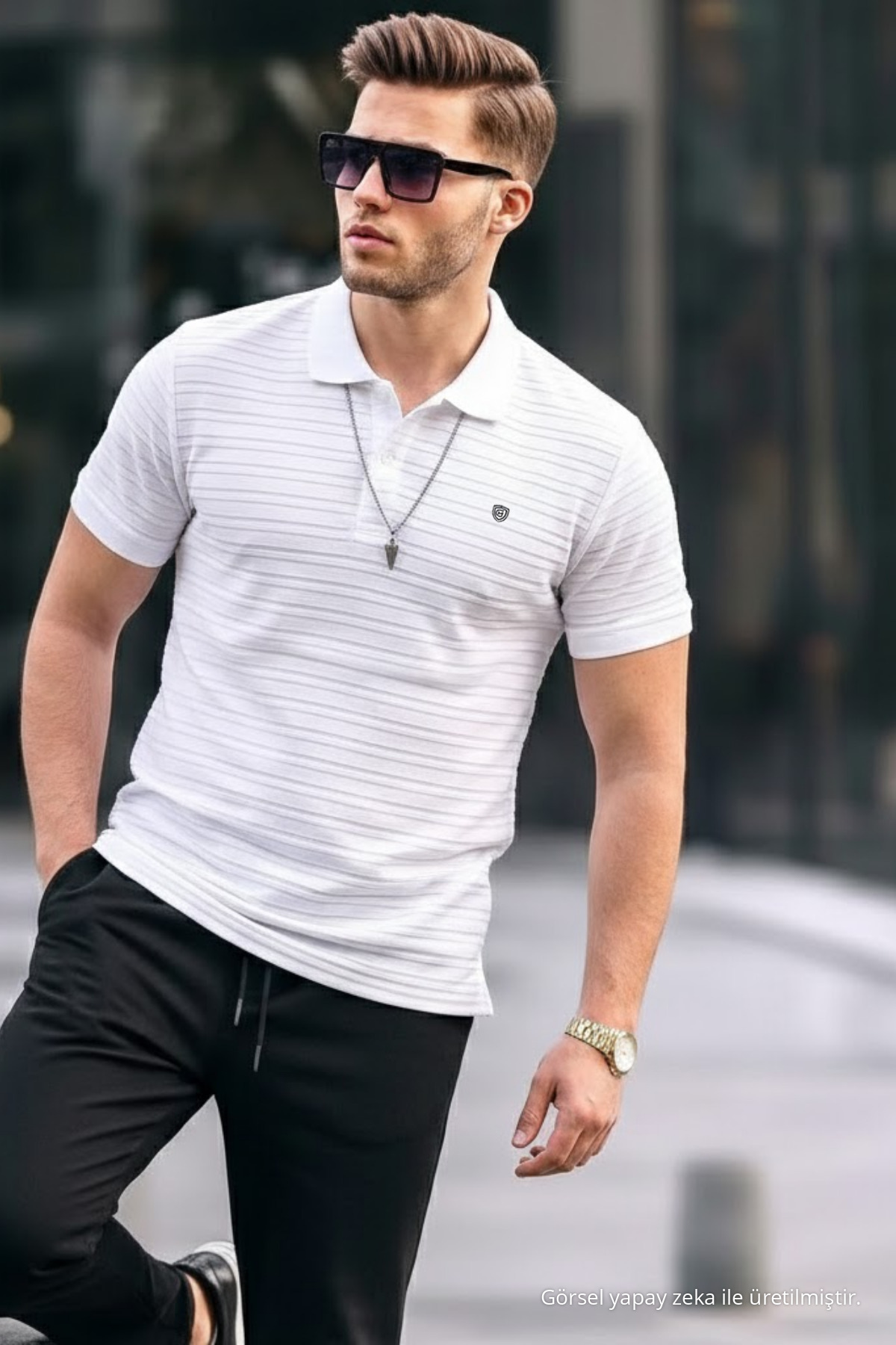 Erkek Basic Beyaz Comfort Polo Yaka Tişört 3