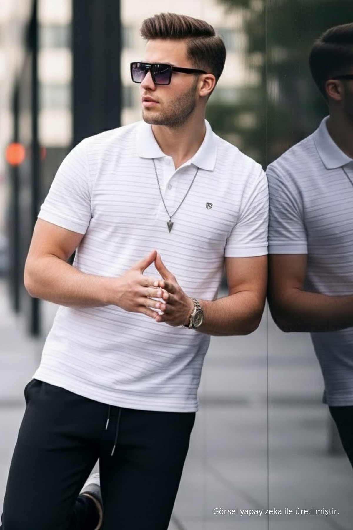 Erkek Basic Beyaz Comfort Polo Yaka Tişört 4