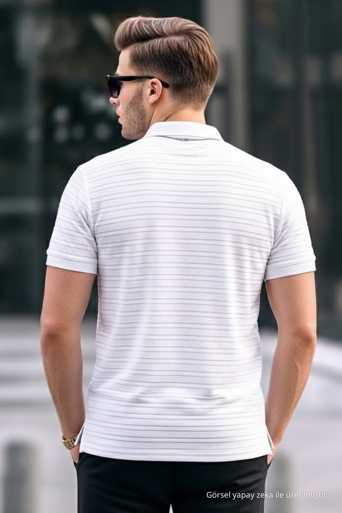 Erkek Basic Beyaz Comfort Polo Yaka Tişört 5