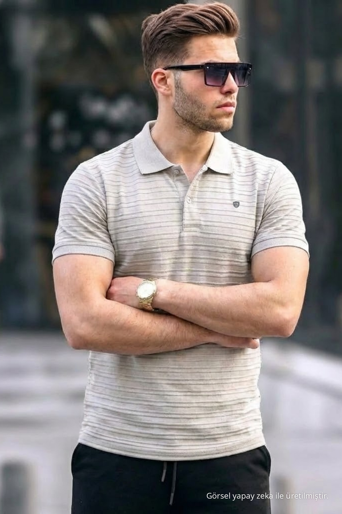 Erkek Basic Gri Comfort Polo Yaka Tişört 4