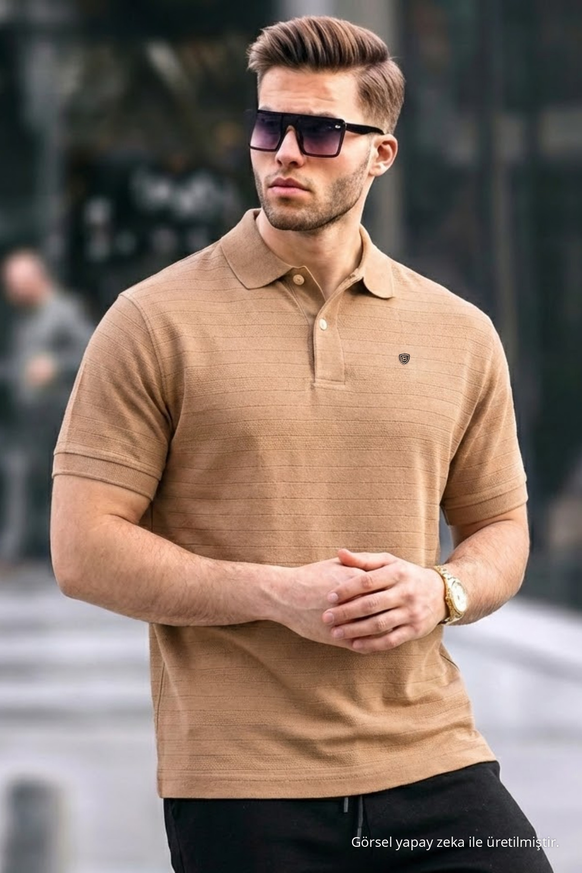 Erkek Basic Kahve Comfort Polo Yaka Tişört 4