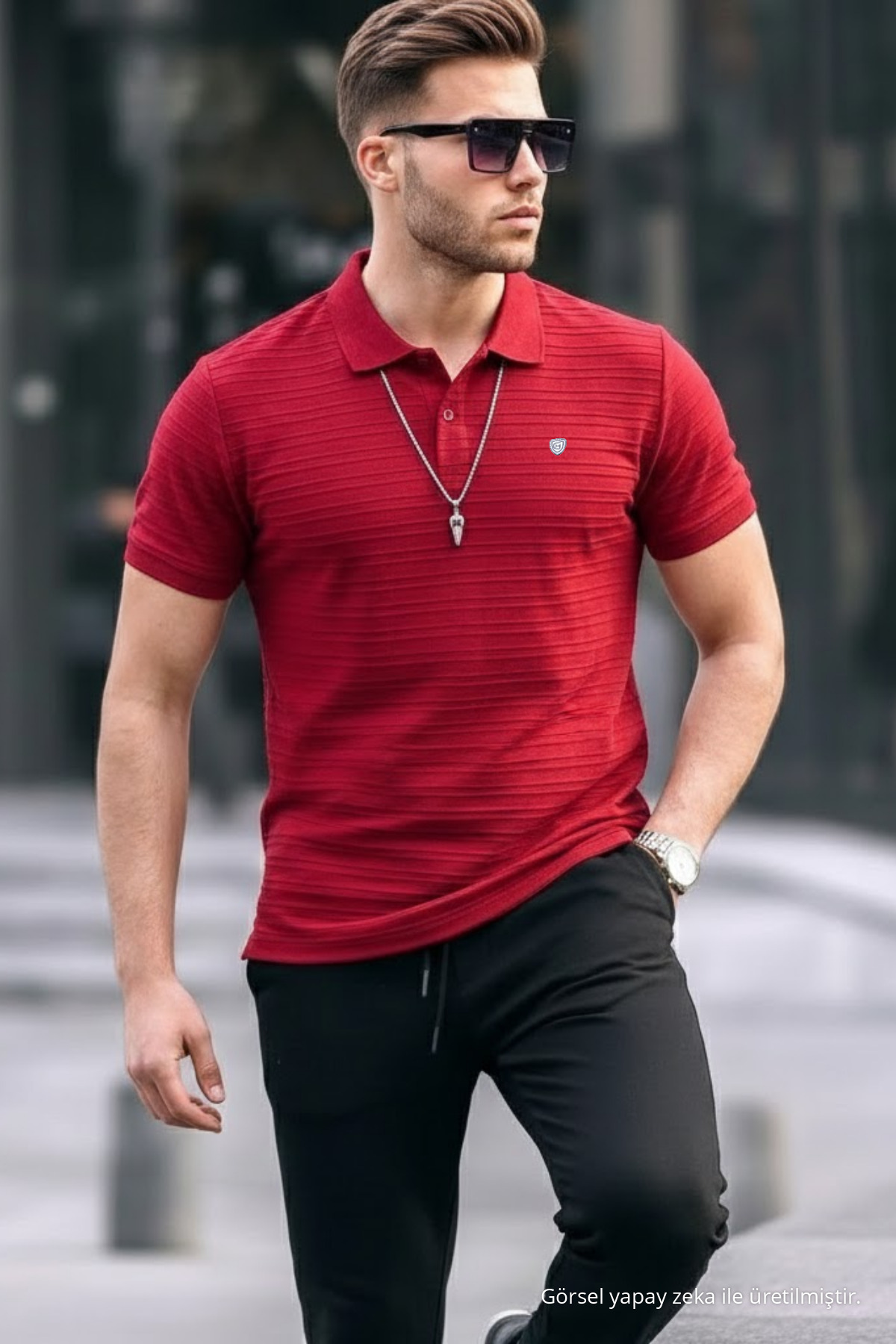 Erkek Basic Kırmızı Comfort Polo Yaka Tişört 3
