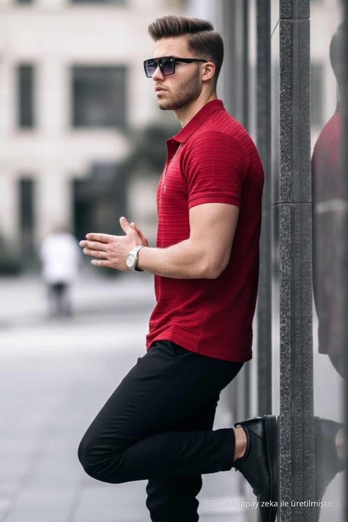 Erkek Basic Kırmızı Comfort Polo Yaka Tişört 4