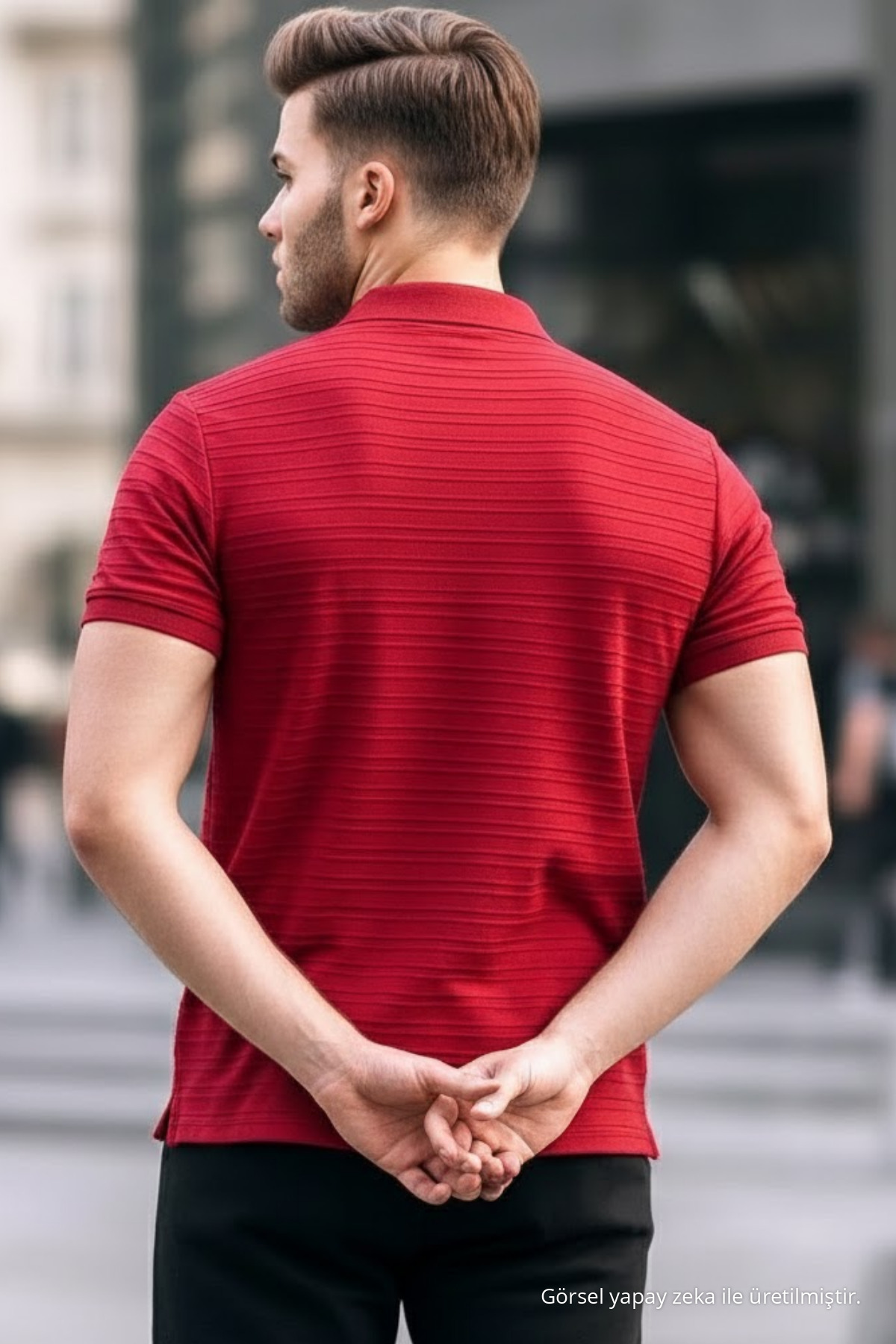 Erkek Basic Kırmızı Comfort Polo Yaka Tişört 6
