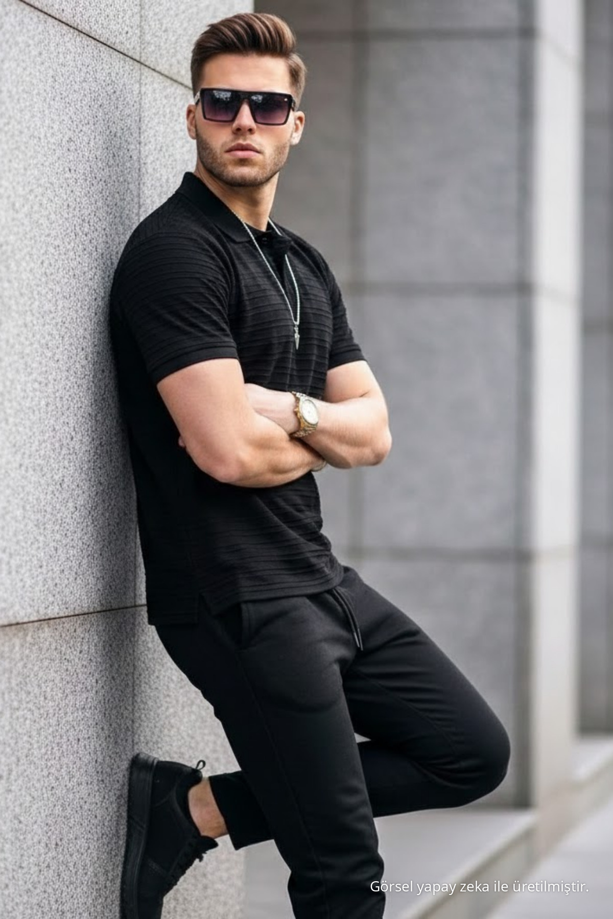 Erkek Basic Siyah Comfort Polo Yaka Tişört 4