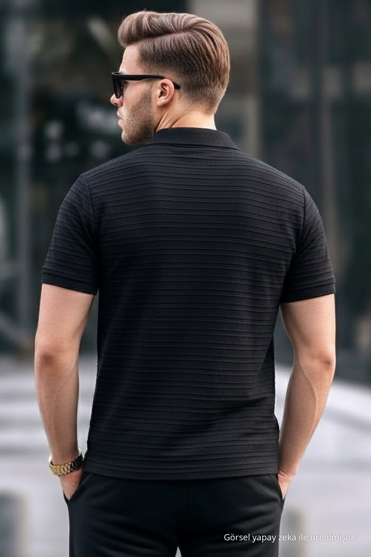 Erkek Basic Siyah Comfort Polo Yaka Tişört 5