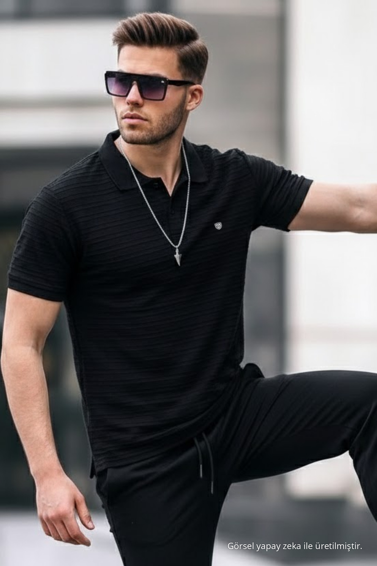 Erkek Basic Siyah Comfort Polo Yaka Tişört 3
