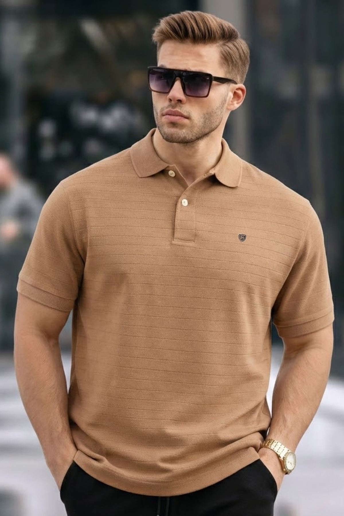 Erkek Basic Kahve Comfort Polo Yaka Tişört