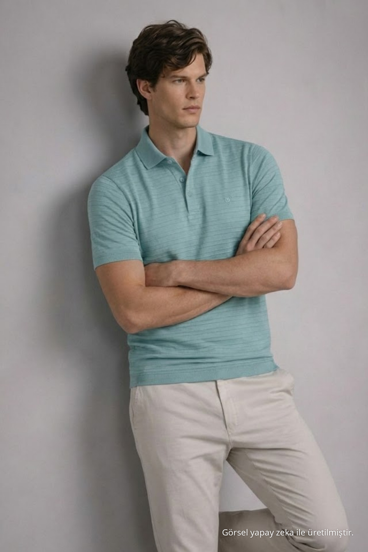 Erkek Çizgili Rahat Mint Polo Yaka Tişört 4