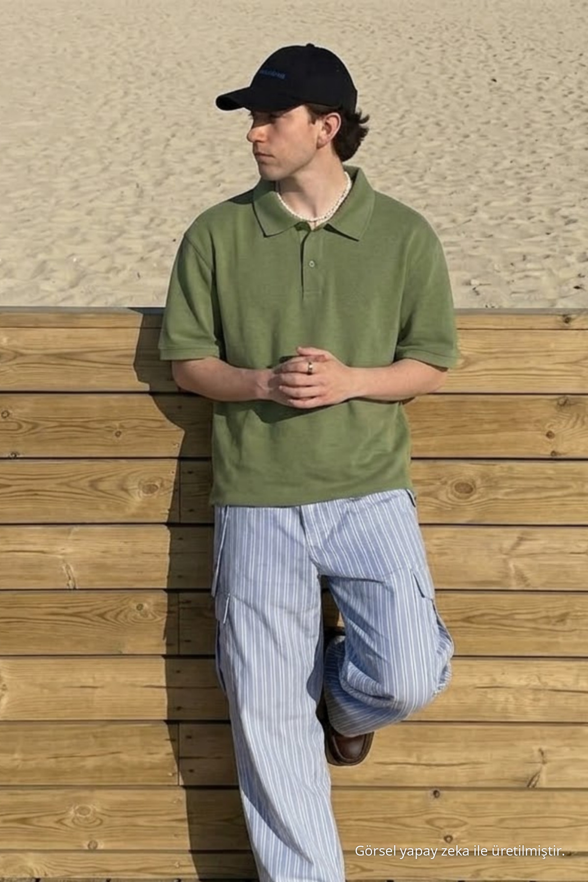 Erkek Casual Rahat Haki Polo Yaka Tişört 4