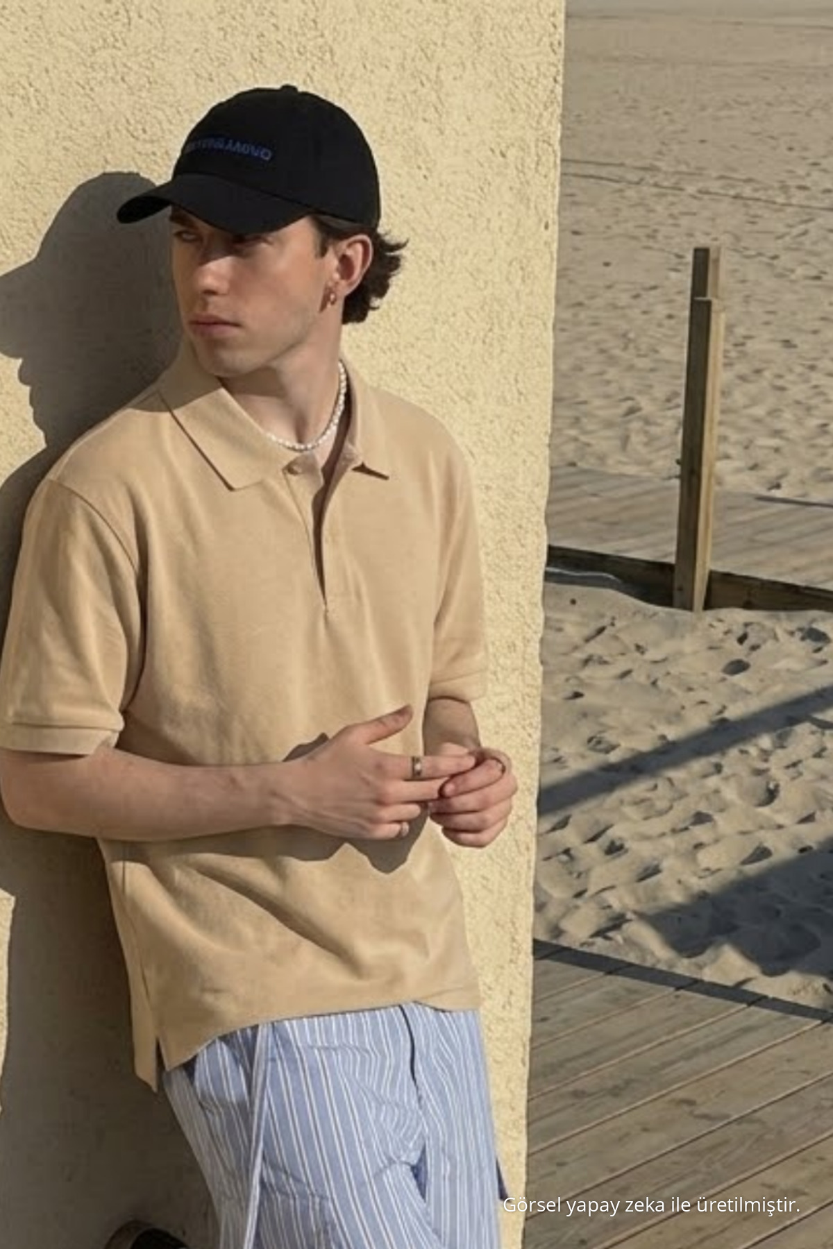 Erkek Casual Rahat Krem Polo Yaka Tişört 5