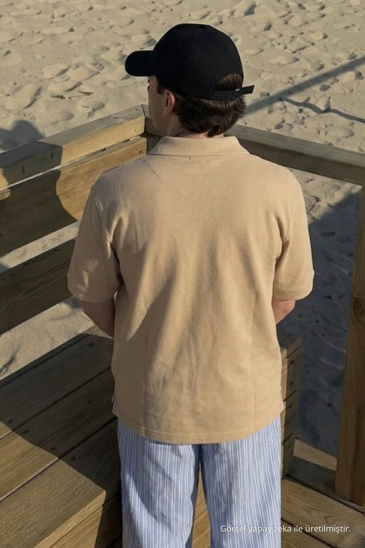 Erkek Casual Rahat Krem Polo Yaka Tişört 3