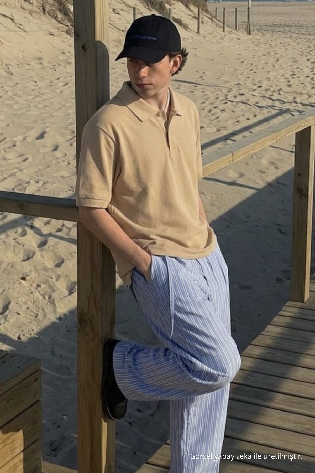 Erkek Casual Rahat Krem Polo Yaka Tişört 4