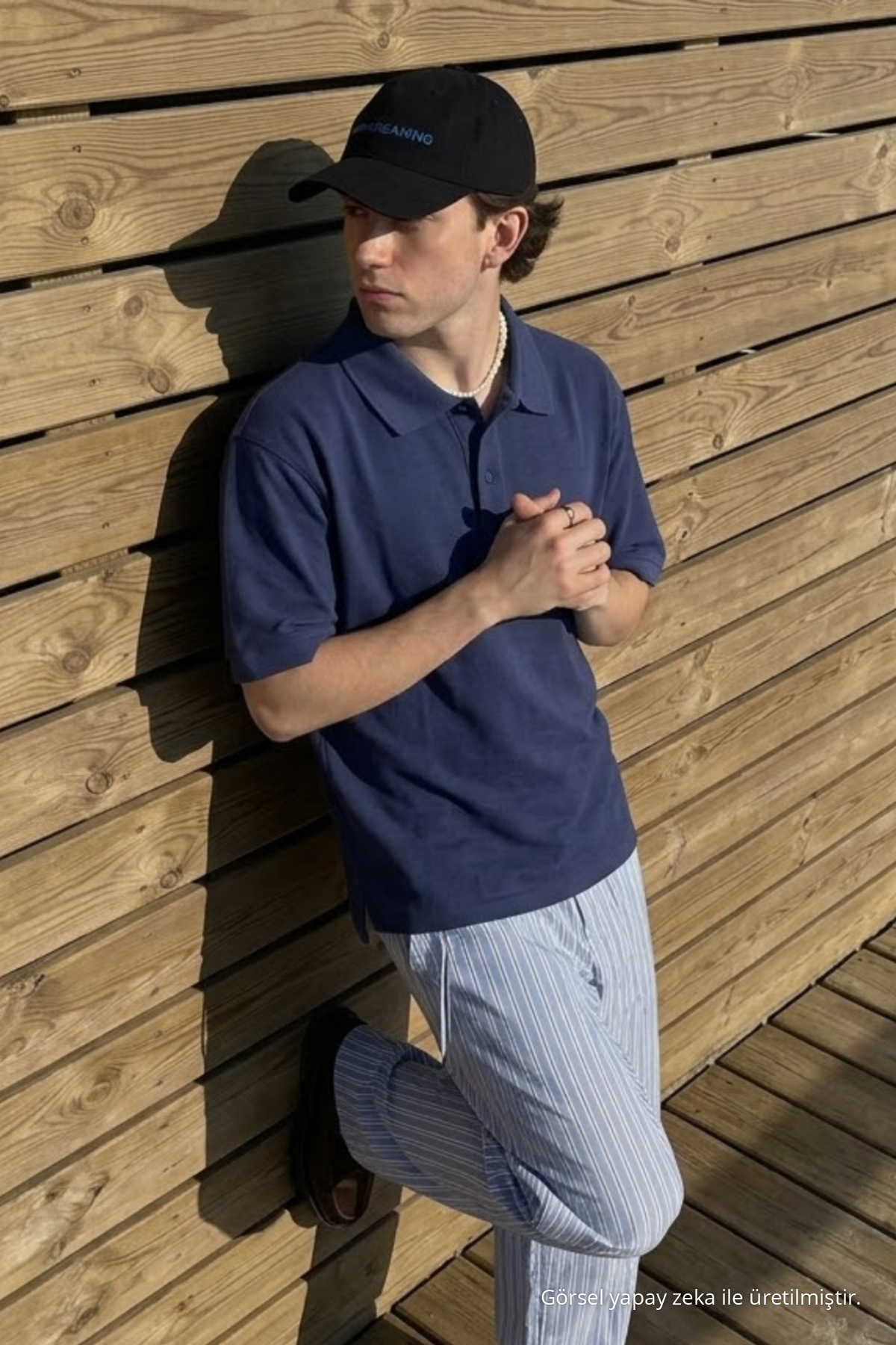 Erkek Casual Rahat Lacivert Polo Yaka Tişört 4
