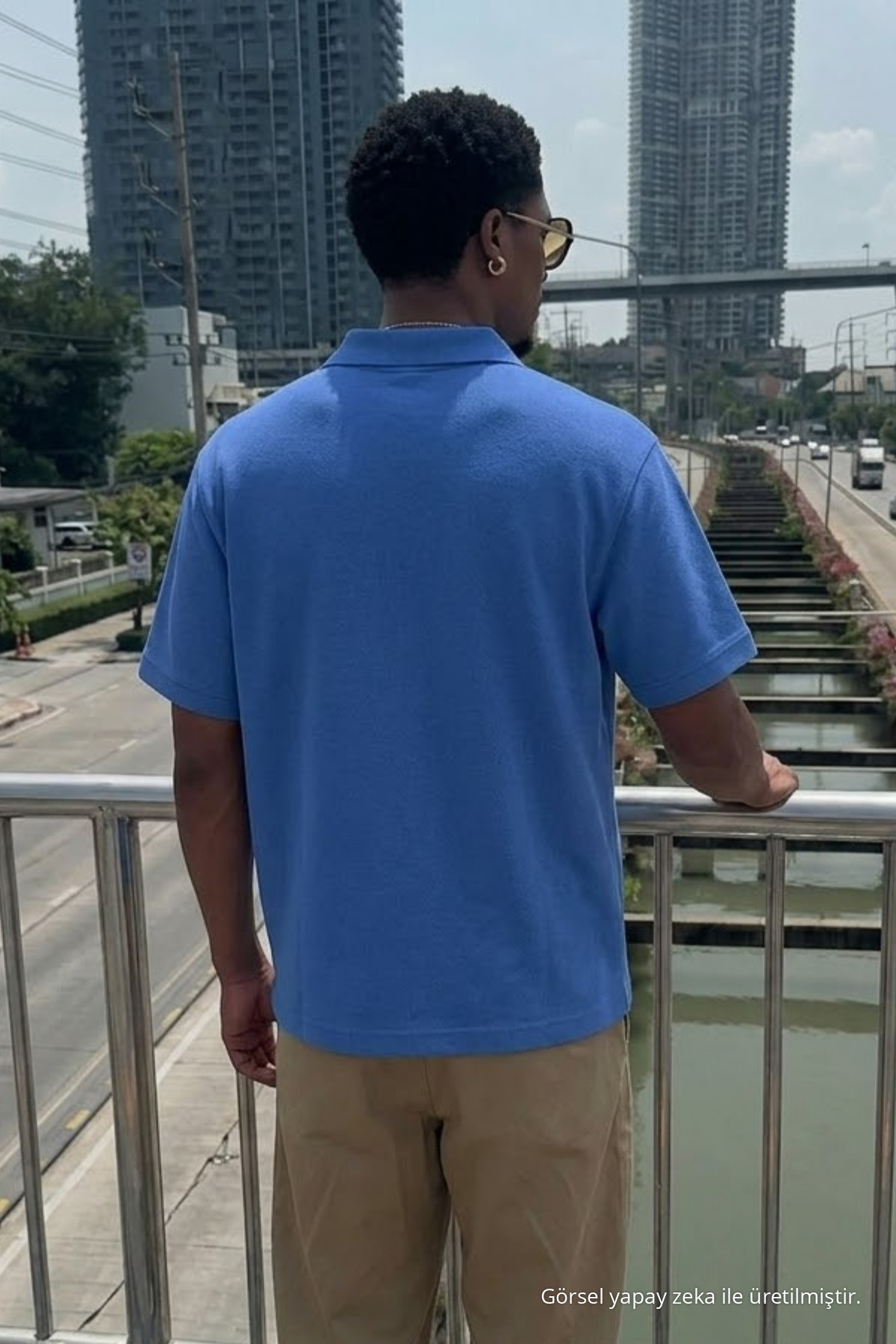 Erkek Trend Günlük Açık Mavi Polo Yaka Tişört 6