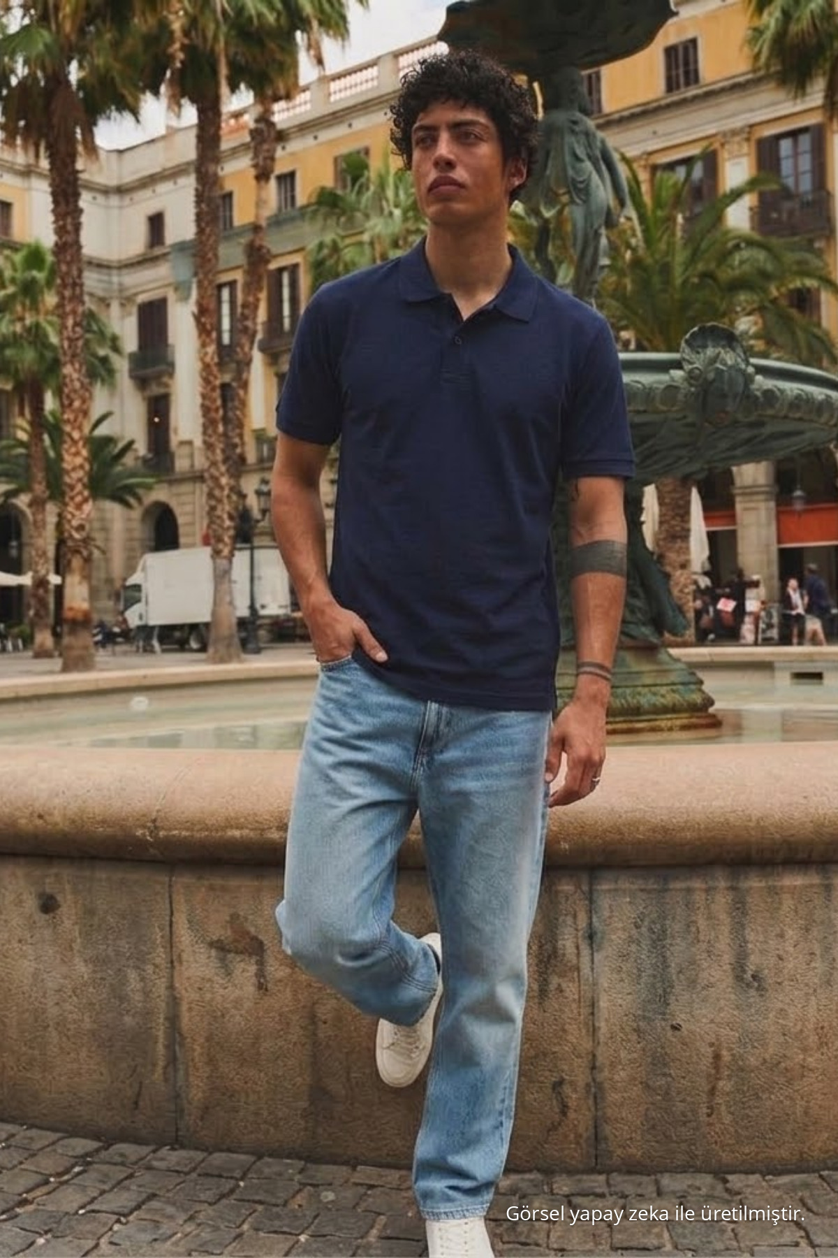 Erkek Sokak Stili Lacivert Polo Yaka Tişört 3