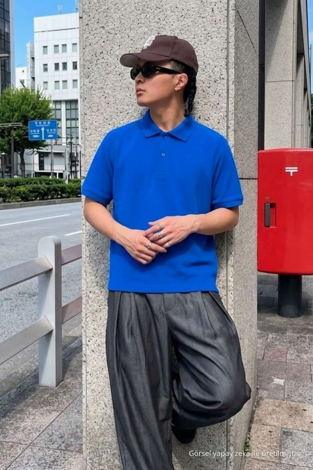 Erkek Straight Fit Mavi Polo Yaka Tişört 4