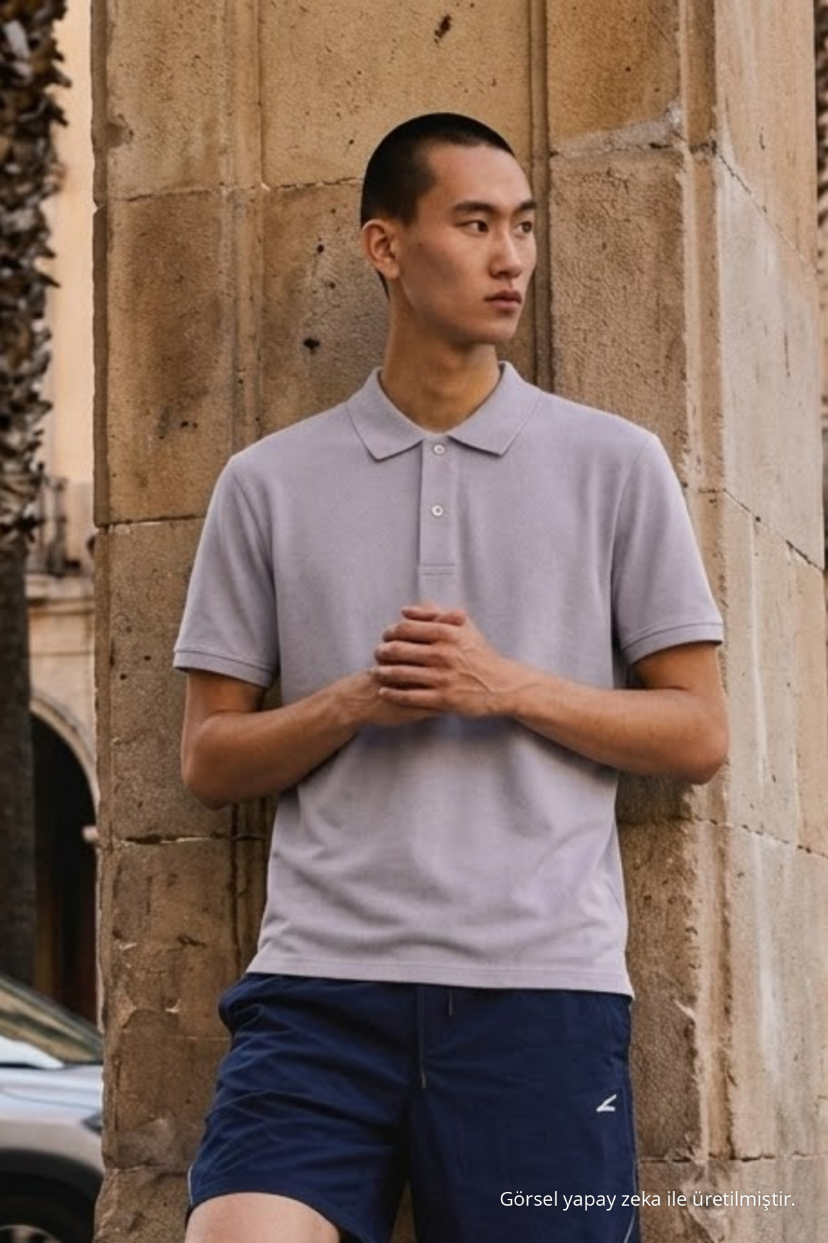 Erkek Basic Bol Gri Polo Yaka Tişört 4